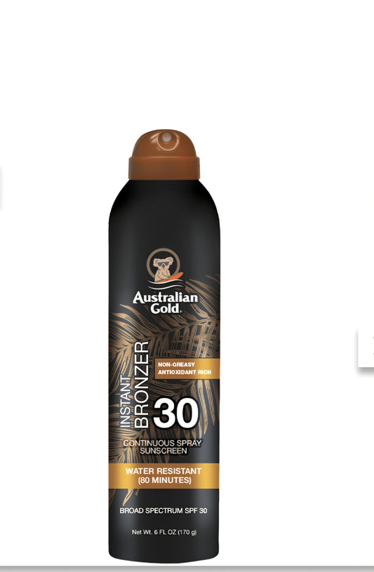 Australian Gold- Spray Solare SPF 30 con Bronzer